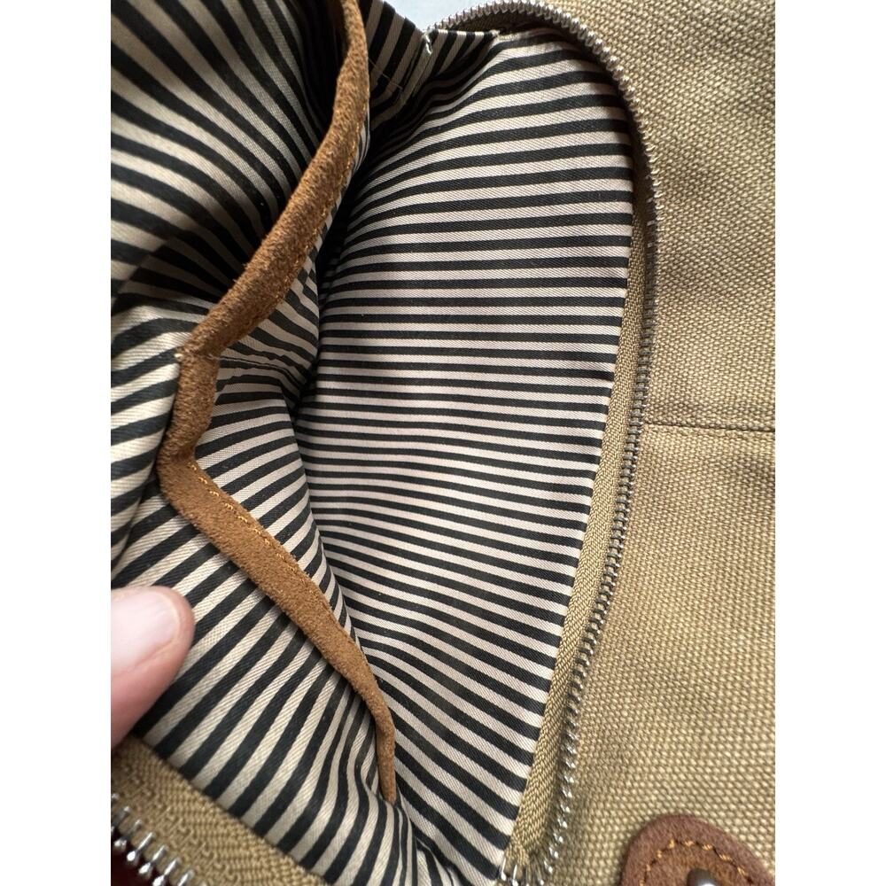 TRAVELON Brown Canvas & Tan Suede Crossbody Shoulder Bag Pockets - Picture 7 of 12